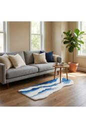Living and Home Ocean Wave Area Rug with Non-Slip Backing in Blue - Size: 50 cm x 120 cm - thumbnail 3