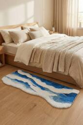 Living and Home Ocean Wave Area Rug with Non-Slip Backing in Blue - Size: 50 cm x 120 cm - thumbnail 1