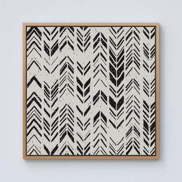 Warren Reed - Designer Hand Drawn Chevron Pattern Framed Canvas in Light Brown - Size: w40 inch x h40 inch - image 1