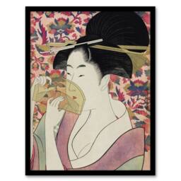 Artery8 Woman With A Comb Portrait Japan Framed Wall Art Print Utamaro Kitagawa in Pink - Size: A4 - thumbnail 1