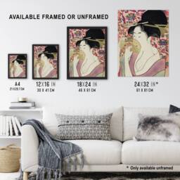 Artery8 Woman With A Comb Portrait Japan Framed Wall Art Print Utamaro Kitagawa in Pink - Size: A4 - thumbnail 3