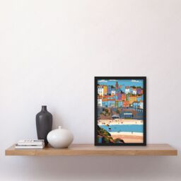 Artery8 Tenby Castle Beach in Wales Colourful Townscape Artwork Framed Wall Art Print A4 in Black - thumbnail 2