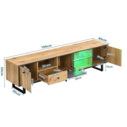 STILVORA TV Stand with LED, Glass Shelves & 3 Doors in Natural - thumbnail 4