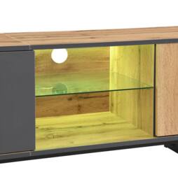 STILVORA TV Stand with LED, Glass Shelves & 3 Doors in Natural - thumbnail 9