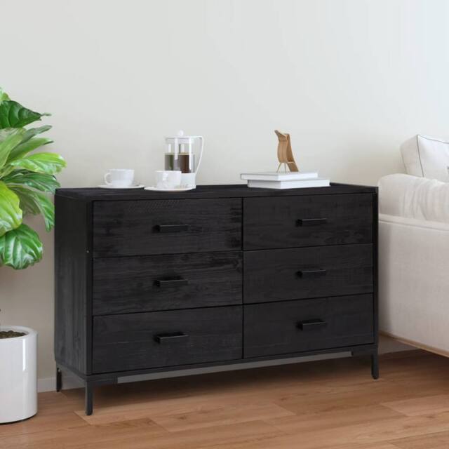 Berkfield Home Sideboard Black 110x35x70 cm Solid Pinewood - Size: 110 x 35 x 70 cm - image 1