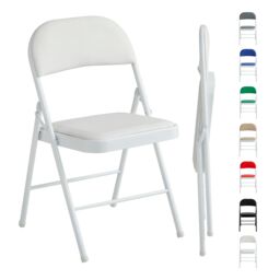 MCC Direct Single Folding Dining Chair Metal Frame Padded Seat in White - thumbnail 6