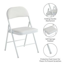 MCC Direct Single Folding Dining Chair Metal Frame Padded Seat in White - thumbnail 2