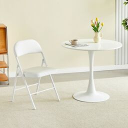 MCC Direct Single Folding Dining Chair Metal Frame Padded Seat in White - thumbnail 1