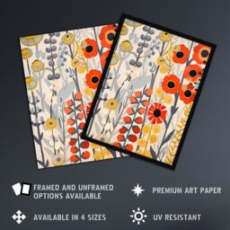 "Artery8 Red Yellow Wildflowers Painting Rustic Floral Framed Art Print - Size: W12"" x H16""" - thumbnail 2