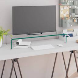 Berkfield Home TV Stand/Monitor Riser Glass Clear 80x30x13 cm - Size: 80 x 30 x 13 cm - thumbnail 2