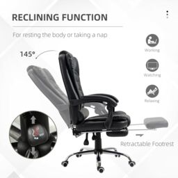 HOMCOM PU Leather Executive Office Chair with Retractable Footrest in Black - thumbnail 6