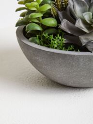 Orsina Mixed Succulent In Stone Effect Pot, Faux Multicoloured Succulent Arrangement In Rustic Grey Planter - thumbnail 3