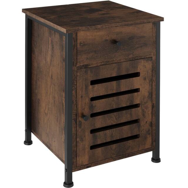 tectake Bedside Table Waterford 40X42X60.5Cm With Shelf, Drawer, & Cupboard in Brown - Size: 40X42X60.5 cm - image 1