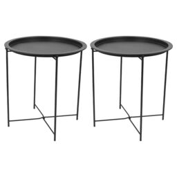 Harbour Housewares Round Steel Tray Tables - Set of 2 in Black