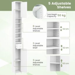 Gymax Slim Bathroom Tall Cabinet Cupboard With 2 Doors & Adjustable Shelves in White - thumbnail 4