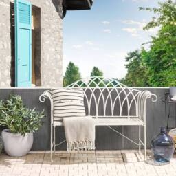 Wyld and Coco Evergreen White Metal 2-Seater Garden Bench 130cm