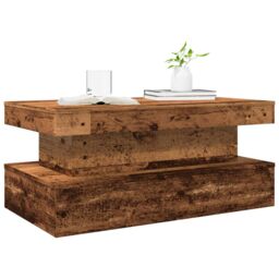 Berkfield Home Coffee Table with LED Lights Old Wood 90x50x40 cm in Brown - Size: 90 x 50 x 40 cm - thumbnail 6