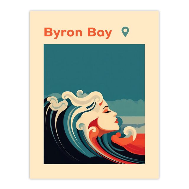 "Artery8 Wall Art Print The Seaside Calls Byron Bay Beach Australia Modern Woman of the Waves Sea Siren Ocean Poster in Blue - Size: W18"" x H24""" - image 1