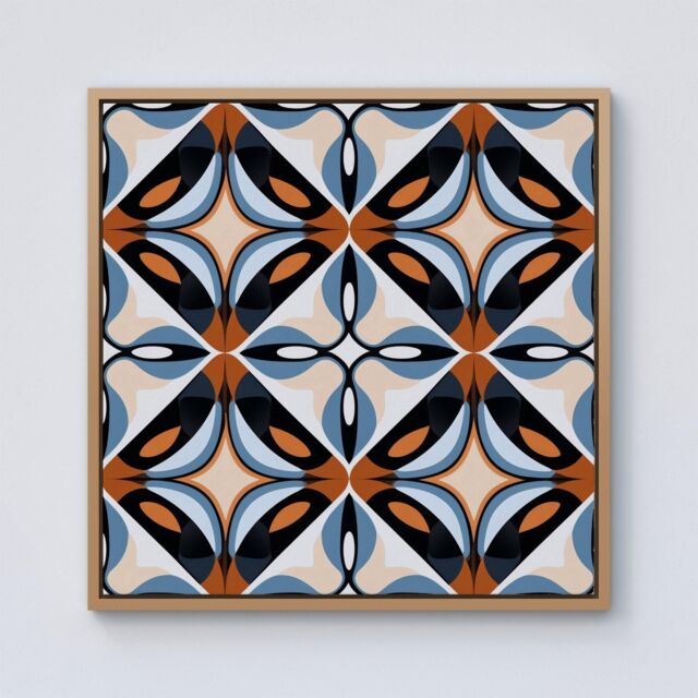 "Warren Reed - Designer Brown & Blue Geometric Pattern Framed Canvas in Light Brown - Size: W16"" x H16""" - image 1