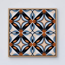 "Warren Reed - Designer Brown & Blue Geometric Pattern Framed Canvas in Light Brown - Size: W16"" x H16""" - thumbnail 1