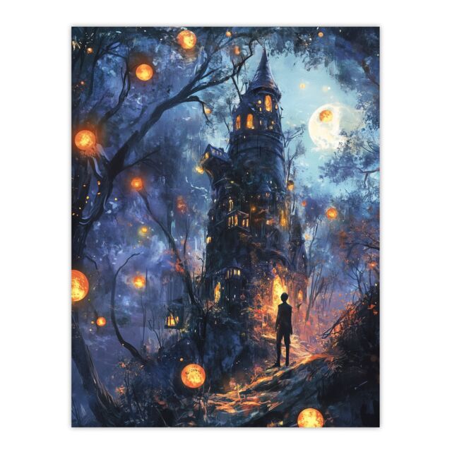 "Artery8 Man By Witch House Dark Forest Fantasy Art Wall Art Print in Blue - Size: W24"" x H32""" - image 1