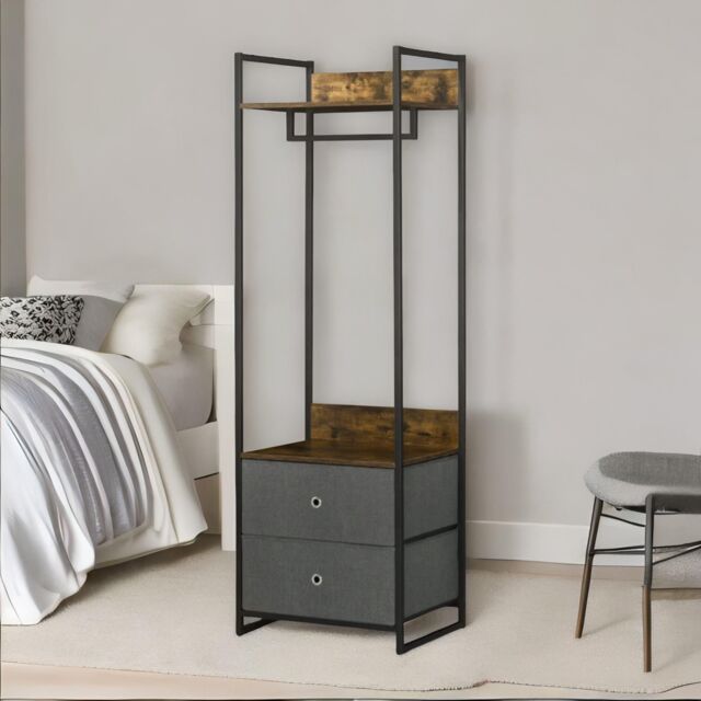 FURNOS Industrial Hall Tree Coat Rack With 2 Fabric Drawers in Brown - image 1