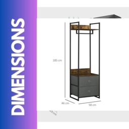 FURNOS Industrial Hall Tree Coat Rack With 2 Fabric Drawers in Brown - thumbnail 6