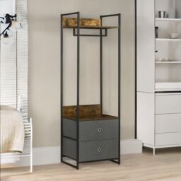 FURNOS Industrial Hall Tree Coat Rack With 2 Fabric Drawers in Brown - thumbnail 3