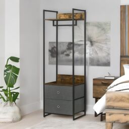 FURNOS Industrial Hall Tree Coat Rack With 2 Fabric Drawers in Brown - thumbnail 2