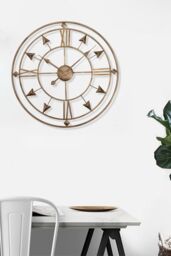 Living and Home Dia 60cm Elegant Gold Metal Roman Numerals Wall Clock - thumbnail 1