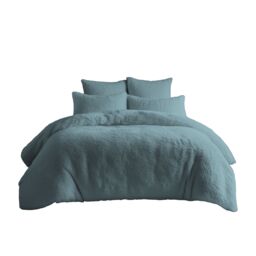 Snug City Teddy Bear Fleece Soft Cosy Duvet Cover + Pillow Case Set in Blue - Size: Double - thumbnail 2
