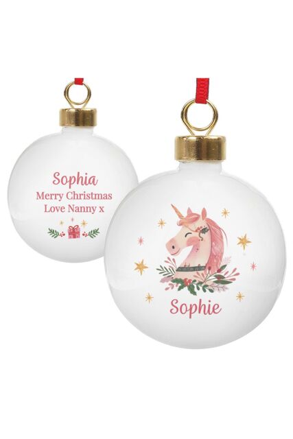 Personalised Memento Company Women's Personalised Unicorn Christmas Bauble in White - image 1
