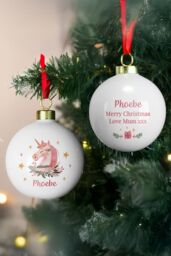 Personalised Memento Company Women's Personalised Unicorn Christmas Bauble in White - thumbnail 4