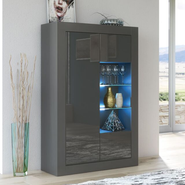 Creative Furniture Arcadia Display Cabinet 140cm - A Compact & Sleek Cabinet with Glass Shelves & LED Lights in Dark Grey - image 1