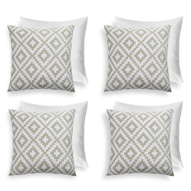 OHS 4 Pack Geometric Cushion Cover Filled Water Resistant Outdoor Garden in Green - Size: 45 cm x 45 cm - image 1