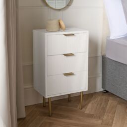 OHS Ribbed 3-Drawer Bedside Cabinet Engineered Wood Nightstand Office in White - thumbnail 2