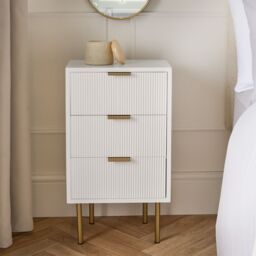OHS Ribbed 3-Drawer Bedside Cabinet Engineered Wood Nightstand Office in White