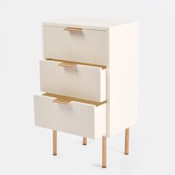 OHS Ribbed Bedside Table Modern Bedroom 3 Draw Office Nightstand in Cream - thumbnail 6