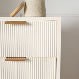 OHS Ribbed Bedside Table Modern Bedroom 3 Draw Office Nightstand in Cream - thumbnail 3