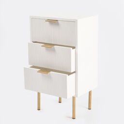 OHS Ribbed 3-Drawer Bedside Cabinet Engineered Wood Nightstand Office in White - thumbnail 5