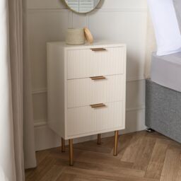 OHS Ribbed Bedside Table Modern Bedroom 3 Draw Office Nightstand in Cream - thumbnail 2