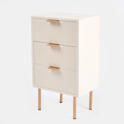 OHS Ribbed Bedside Table Modern Bedroom 3 Draw Office Nightstand in Cream - thumbnail 5