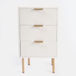 OHS Ribbed 3-Drawer Bedside Cabinet Engineered Wood Nightstand Office in White - thumbnail 4