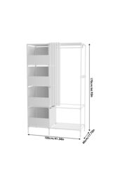 Living and Home Freestanding Portable Metal Clothes Closet Bedroom Cabinet with Storage Basket Garment Rack in White - thumbnail 4