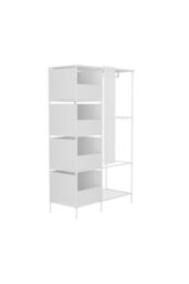 Living and Home Freestanding Portable Metal Clothes Closet Bedroom Cabinet with Storage Basket Garment Rack in White - thumbnail 5
