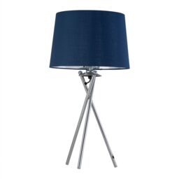 First Choice Lighting Tripod - Chrome Lamp with Navy Blue & Silver Fabric Shade - thumbnail 1