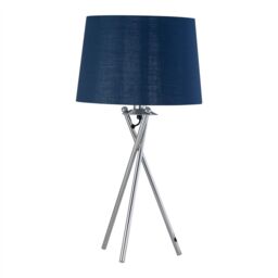 First Choice Lighting Tripod - Chrome Lamp with Navy Blue & Silver Fabric Shade - thumbnail 2