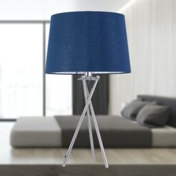First Choice Lighting Tripod - Chrome Lamp with Navy Blue & Silver Fabric Shade - thumbnail 7