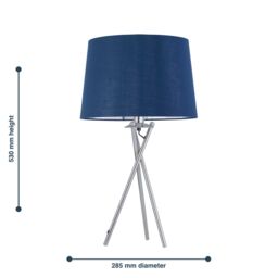 First Choice Lighting Tripod - Chrome Lamp with Navy Blue & Silver Fabric Shade - thumbnail 9