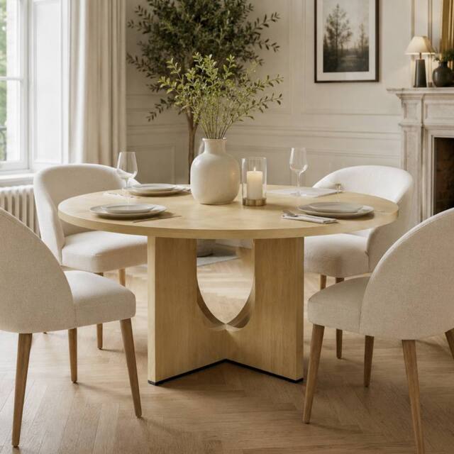 Rolipo 120cm Round Dining Table for 4-6, Farmhouse Wood MDF Kitchen Table in Natural - image 1